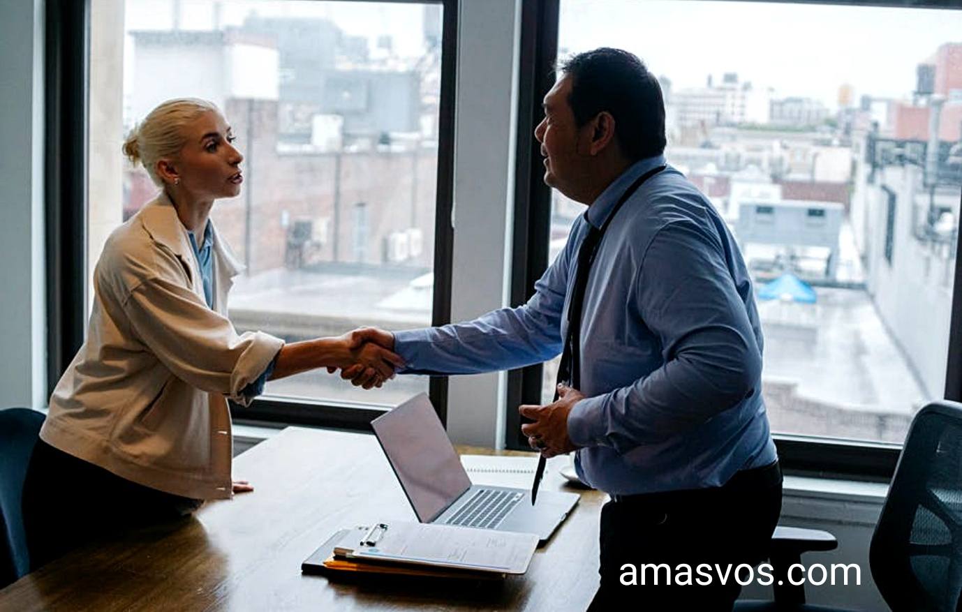 A white man having a hand shake